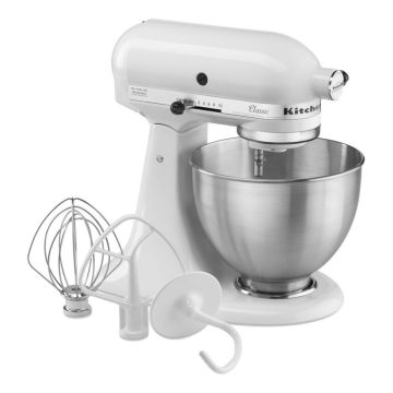 KitchenAid 5K45SSEWH sbattitore Sbattitore con base 275 W Metallico, Bianco , 86182