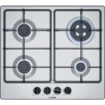 Bosch Serie 4 PGH6B5B60 piano cottura Nero, Acciaio inossidabile Da incasso Gas 4 Fornello(i) , 106235