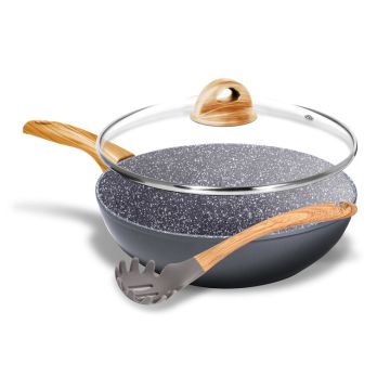 Aeternum Set Wok 28 con Coperchio Wood e Servispaghetti , 113362