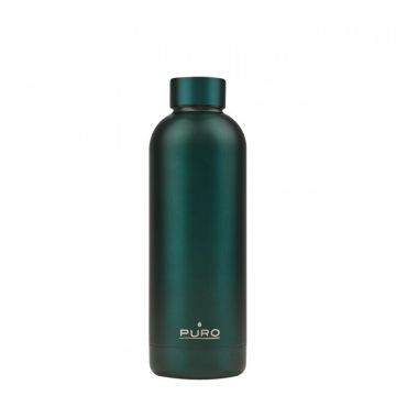 PURO WB500DW2GRN borraccia Bicicletta, Uso quotidiano, Fitness 500 ml Acciaio inossidabile Verde, Metallico , 127491