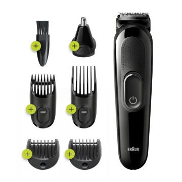 Braun MGK3220 Regolabarba Uomo 6-In-1, Rifinitore Viso, Naso E Orecchie E Tagliacapelli. Nero , 129663