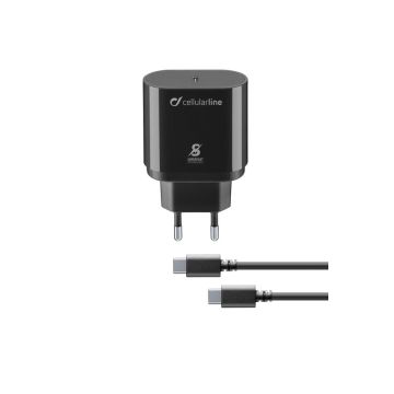 Cellularline Super Fast Charger Kit PD 25W - USB-C - Samsung A70, A80, A90, Note 10, Note 10+ Caricabatterie da rete Super Fast Charge PD 25W con cavo USB-C to USB-C Nero , 127199