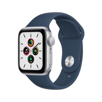 Apple Watch SE GPS, 40mm Cassa in Alluminio color Argento con Cinturino Sport Azzurro , 139052